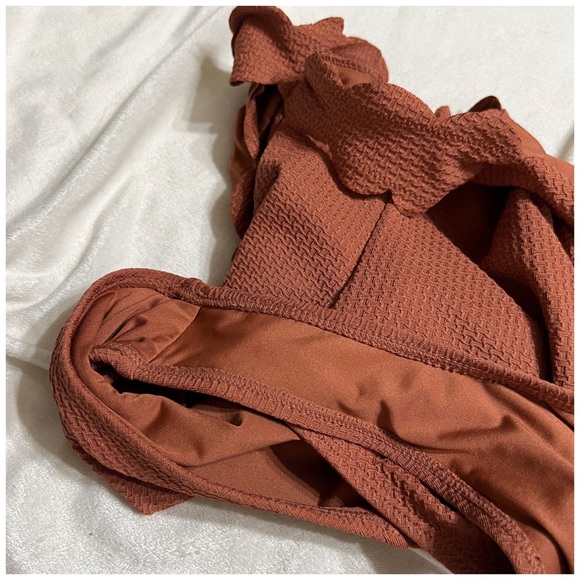 Topshop scallop one shoulder one piece swimsuit rust size 2 - Picture 7 of 8